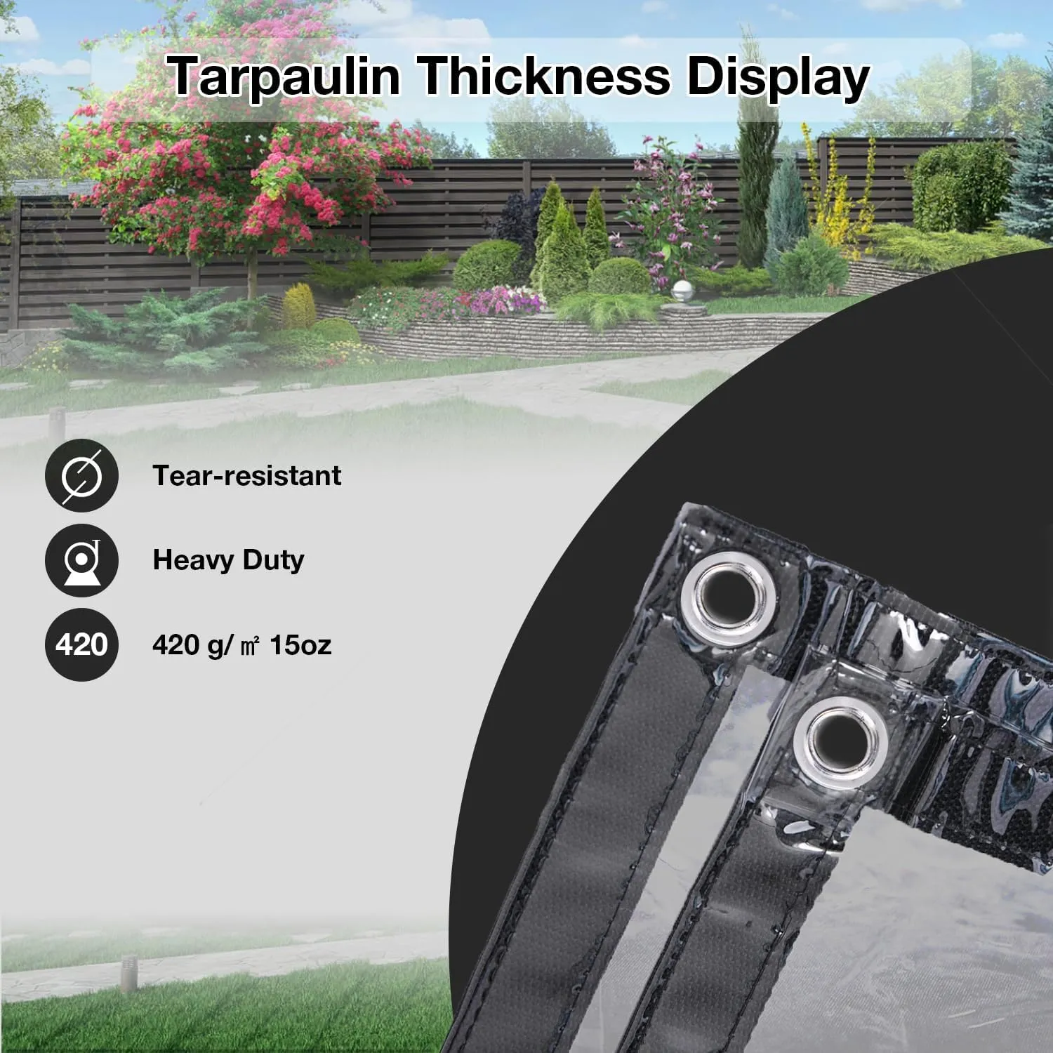 Clear Tarp 9' x 12', 15 OZ Clear Vinyl PVC Tarp Waterproof Tarpaulin 100% Transparent PVC Tarps Upgrade to Double The Cold Resistance-Temperature from -5°F to 140°F
