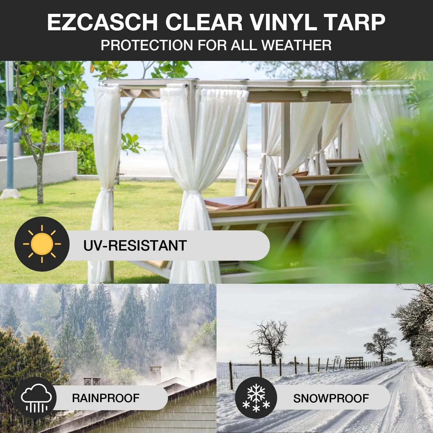 Clear Tarp 9' x 12', 15 OZ Clear Vinyl PVC Tarp Waterproof Tarpaulin 100% Transparent PVC Tarps Upgrade to Double The Cold Resistance-Temperature from -5°F to 140°F