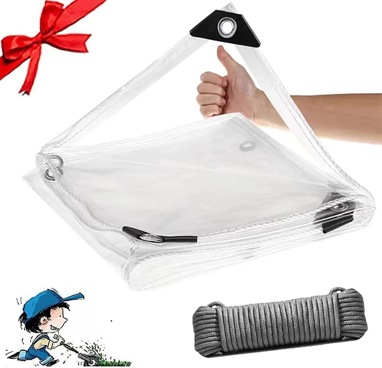 Clear Tarp, Clear Waterproof Tarps Heavy Duty Waterproof with Reinforced Edge, 16Mil Thickened Tear Resistant PVC Vinyl Tarpaulin Enclosure for Patio,Porch and Outdoor (8x8ft (2.4x2.4m))