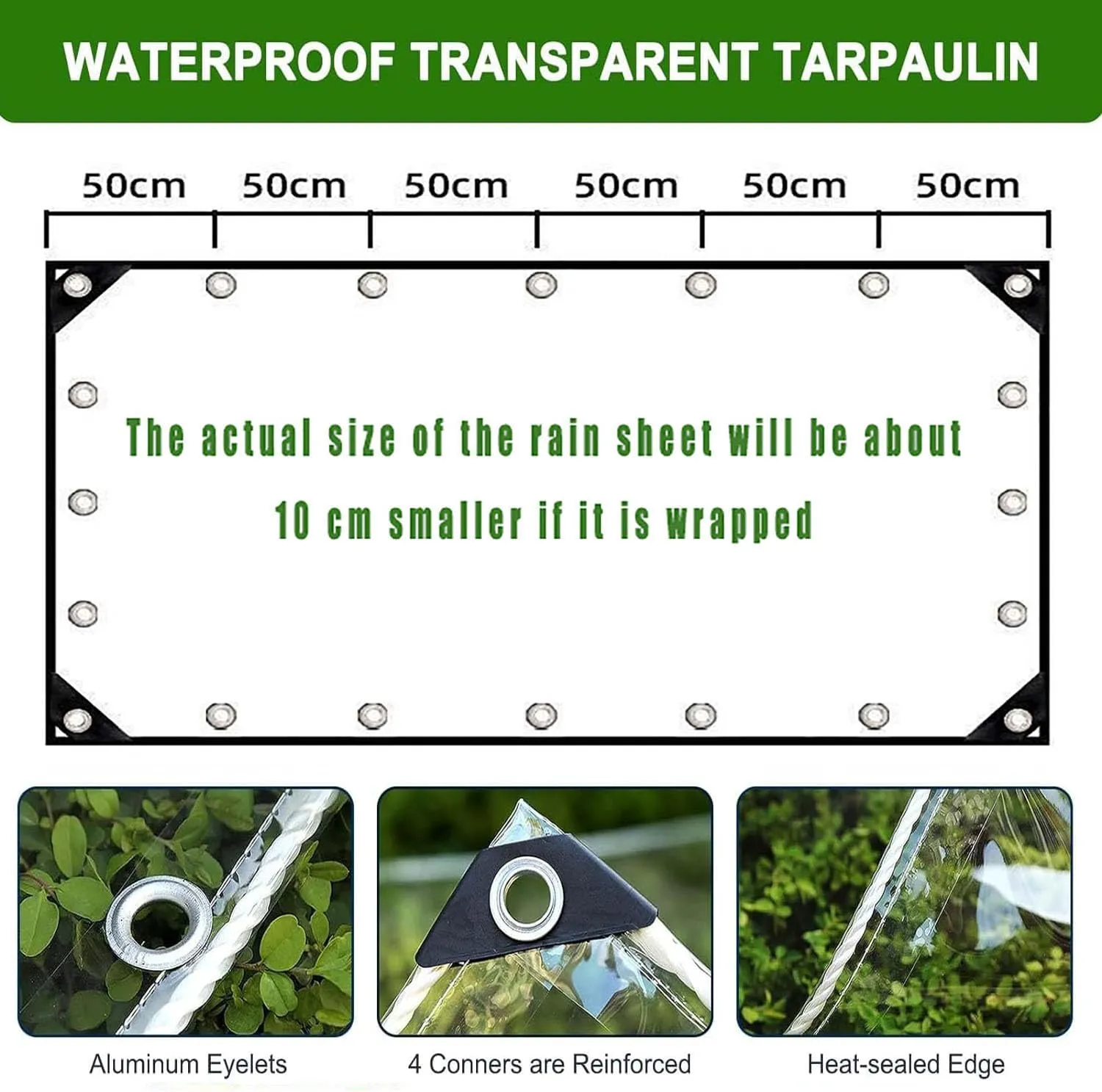 Clear Tarp, Clear Waterproof Tarps Heavy Duty Waterproof with Reinforced Edge, 16Mil Thickened Tear Resistant PVC Vinyl Tarpaulin Enclosure for Patio,Porch and Outdoor (8x8ft (2.4x2.4m))