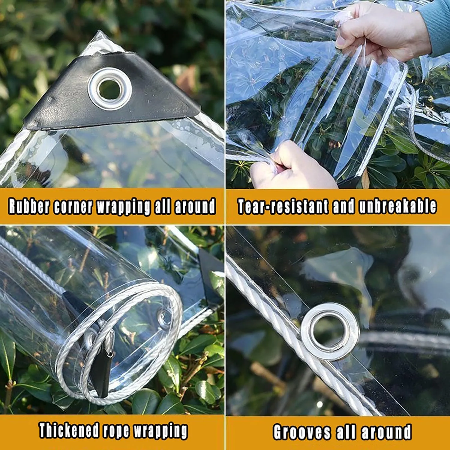 Clear Tarp, Clear Waterproof Tarps Heavy Duty Waterproof with Reinforced Edge, 16Mil Thickened Tear Resistant PVC Vinyl Tarpaulin Enclosure for Patio,Porch and Outdoor (8x8ft (2.4x2.4m))