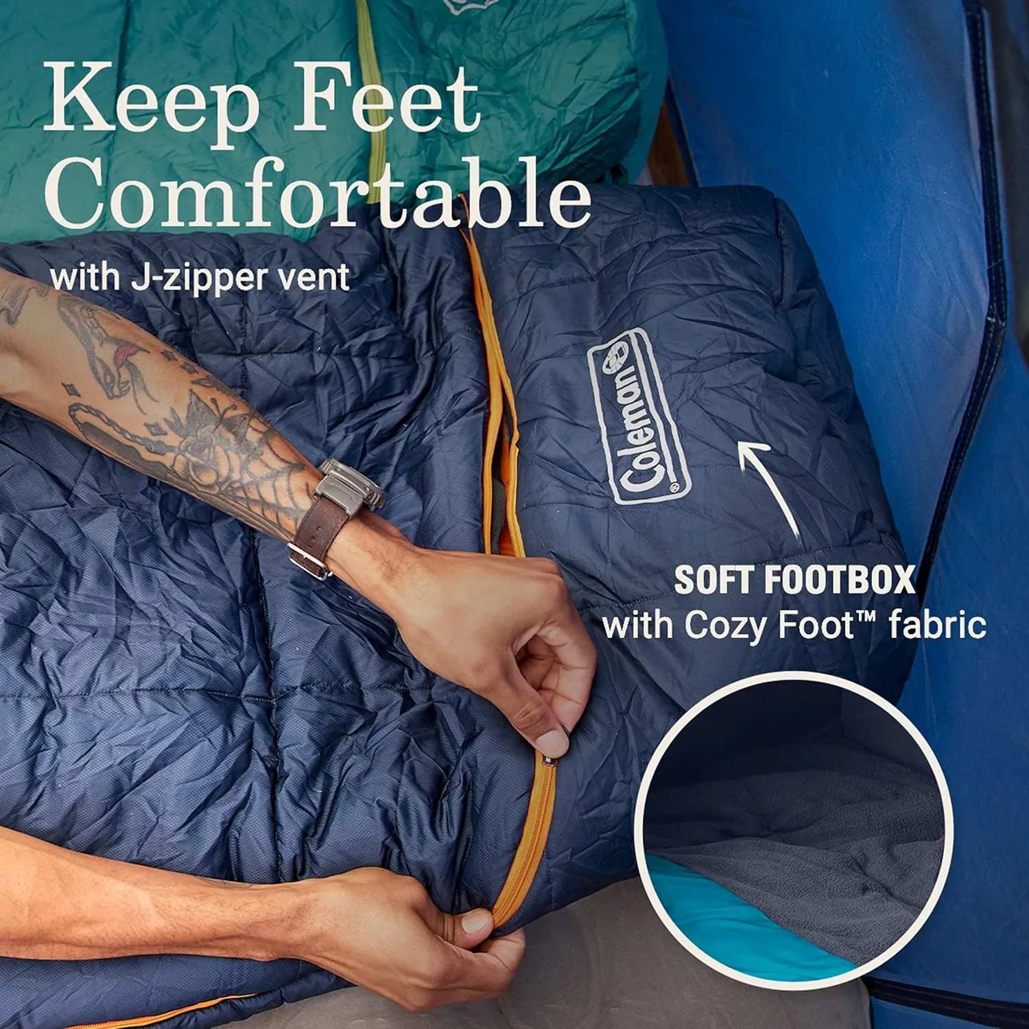Coleman Big Bay 20°F Sleeping Bag, Adult Mummy Sleep Sack with Headrest