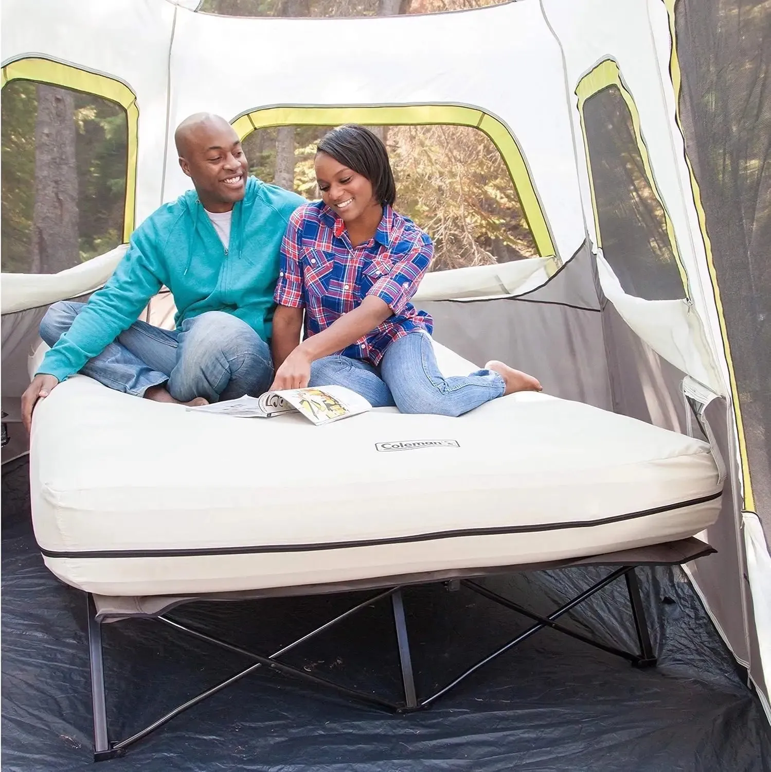 Coleman Camping Cot Combo – Folding Cot, Air Mattress, Side Table & Pump for Comfortable Camping