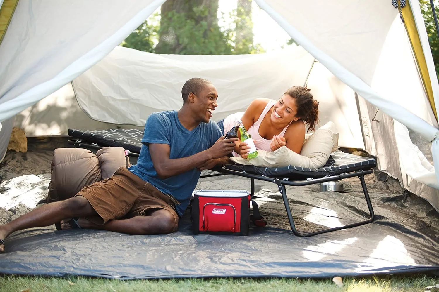 Coleman ComfortSmart Glamping Cot with Sleeping Pad Folding Steel Cot with Thick Mattress Pad for Comfortable Sleeping Deluxe Size Available for Big & Tall Adults