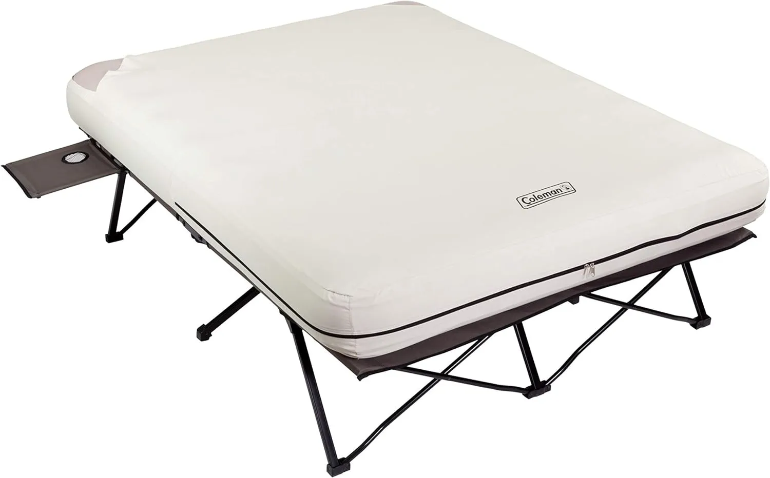 Coleman Queen-Size Airbed Cot Combination, Folding Air Mattress with Steel Frame & Side Table, Battery Pump Included