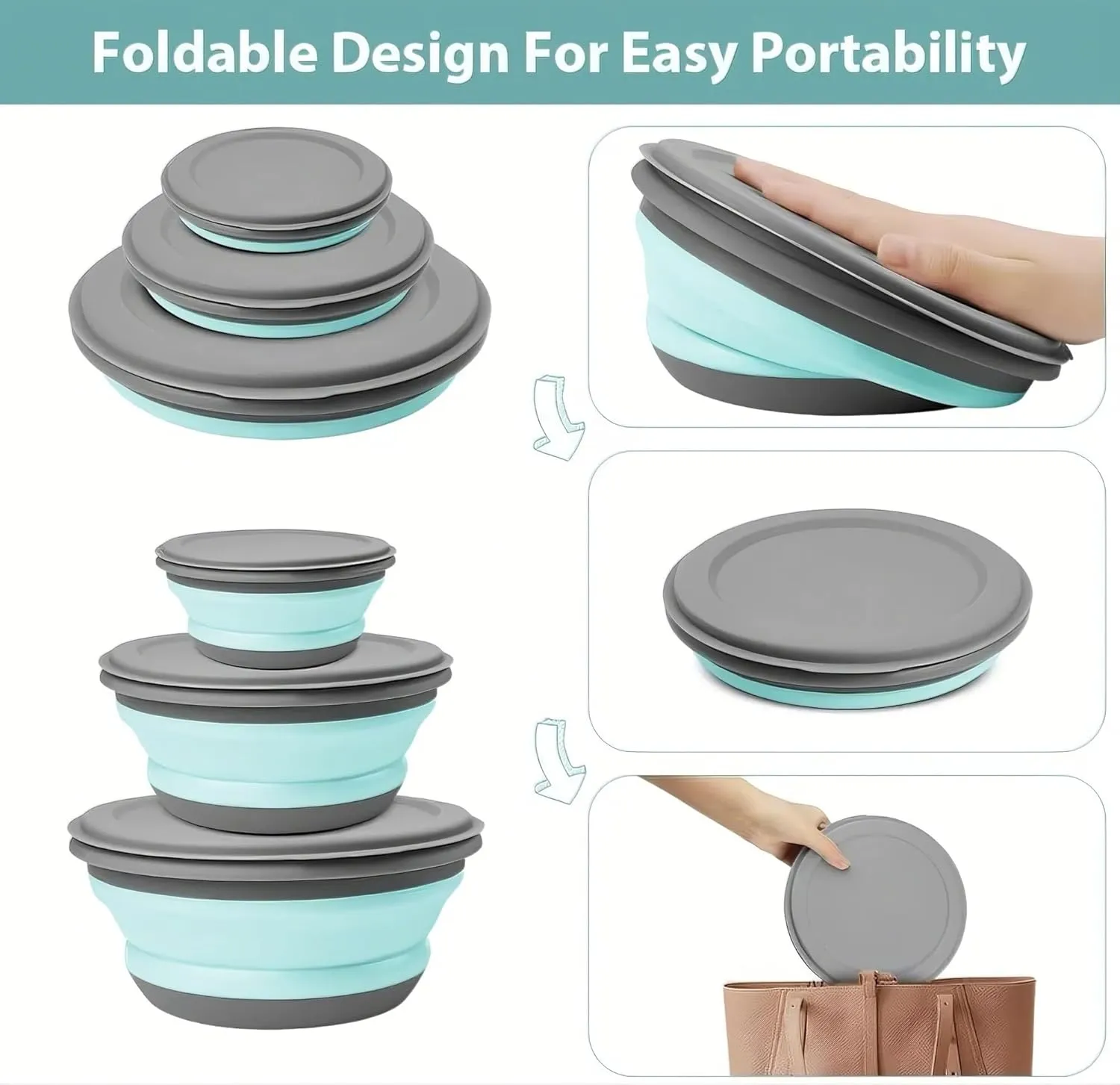 Collapsible Bowl Sets, Portable Camping Bowl With Lid, Portable Salad Bowl, Folding Lunch Box for Camping, Hiking, Kitchen, School(Green,H-1)