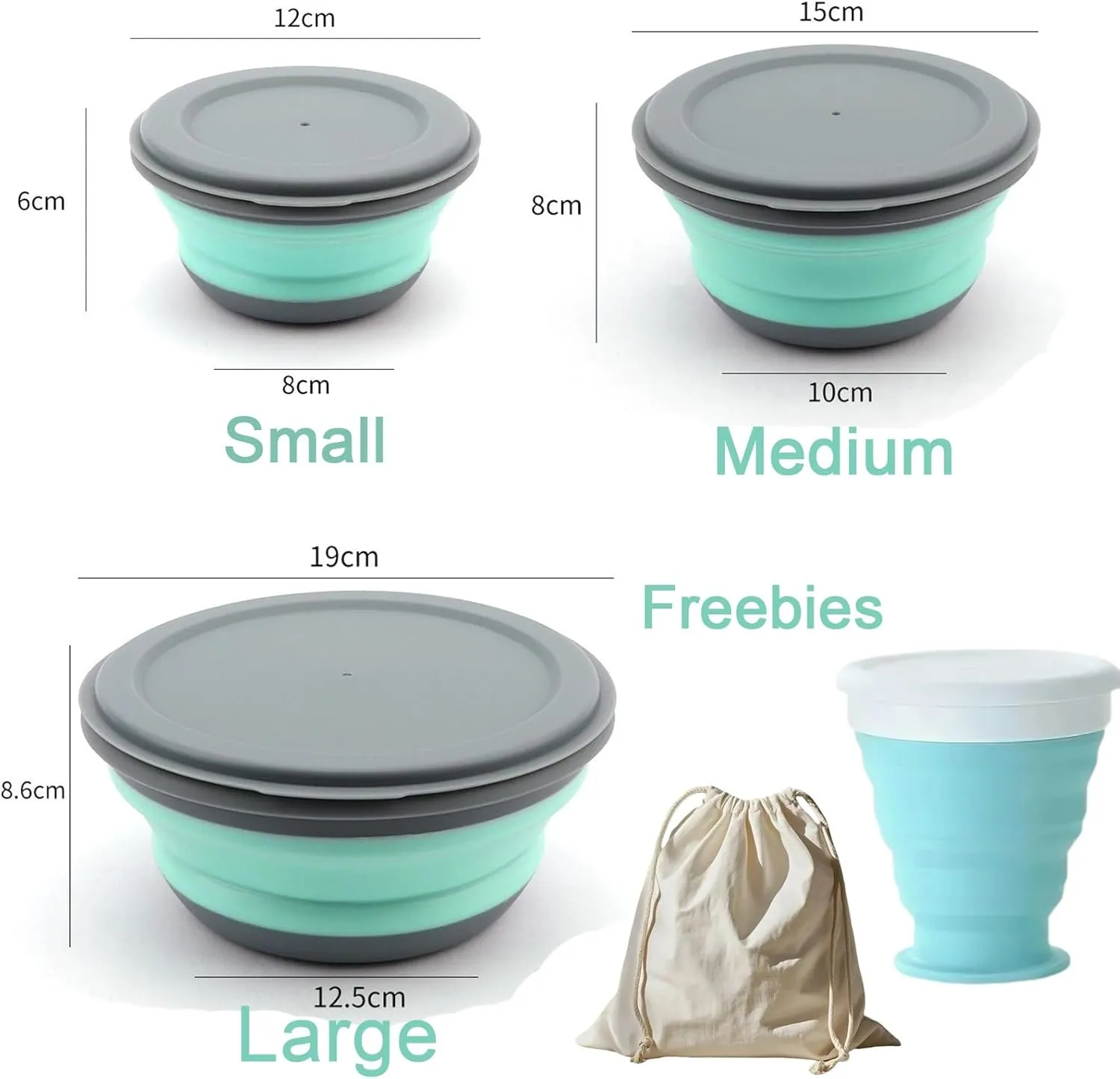Collapsible Bowl Sets, Portable Camping Bowl With Lid, Portable Salad Bowl, Folding Lunch Box for Camping, Hiking, Kitchen, School(Green,H-1)