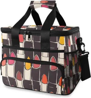 Colorful Lipstick Cooler Bag Insulated Cooler Soft Sided Cooler 24 Can Portable Picnic Bag Large Leakproof Lunch Bag Box for Beach Grocery Camping Travel Car Men Women