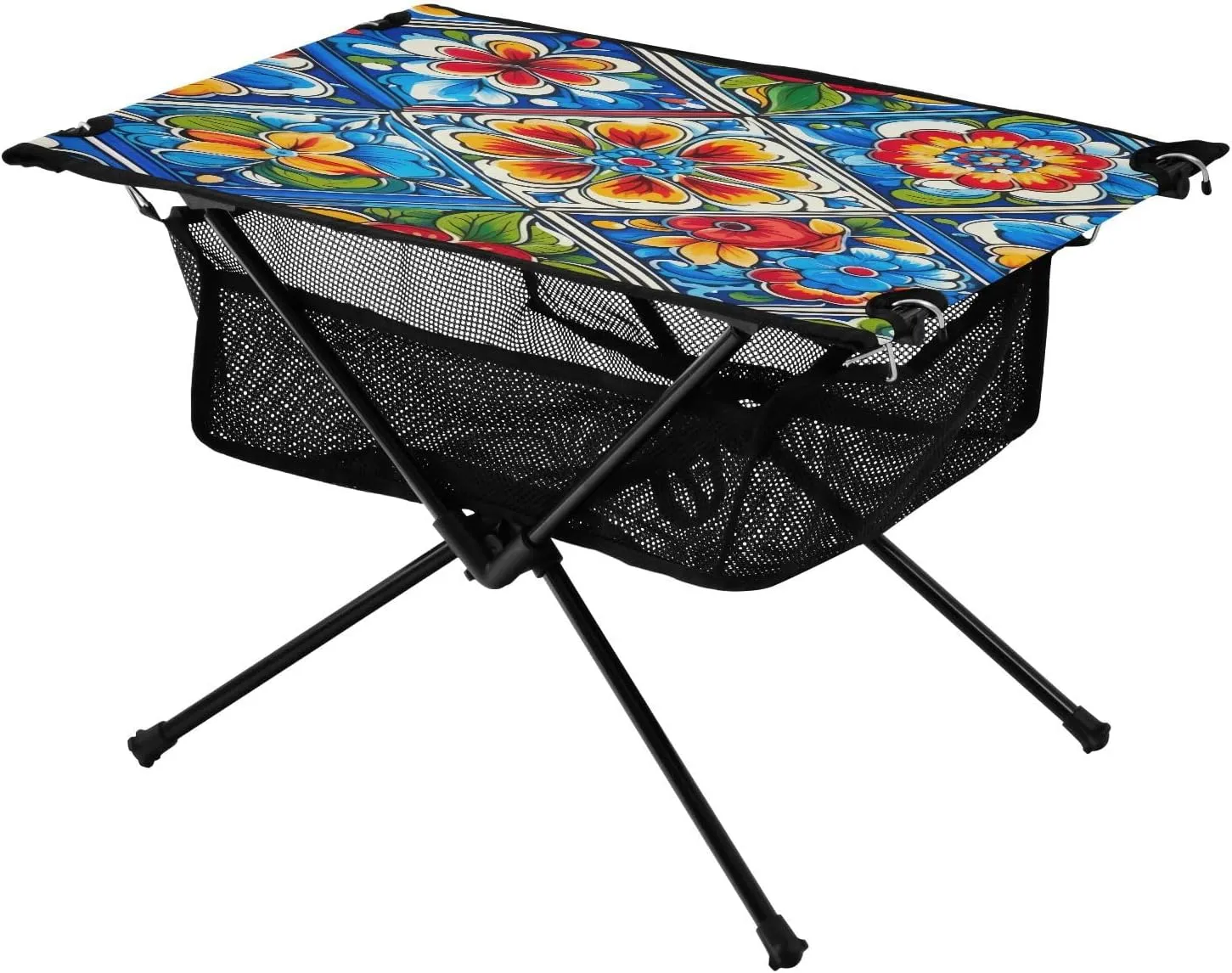 Colorful Tile Pattern Portable Folding Camping Table, Compact Lightweight Beach Table with Carrying Bag for Outdoor Picnics, BBQs, Camp