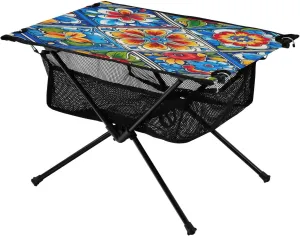 Colorful Tile Pattern Portable Folding Camping Table, Compact Lightweight Beach Table with Carrying Bag for Outdoor Picnics, BBQs, Camp