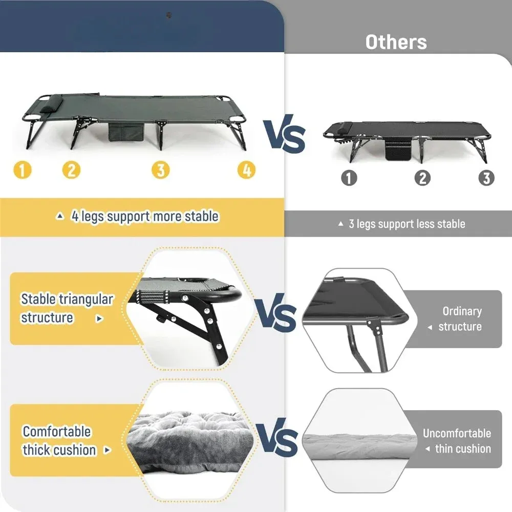 Comfortable Adjustable Camping Cot with Mattress and Pillow | 4-Position Folding Design | 74.8" x 26.8"