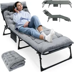 Comfortable Adjustable Camping Cot with Mattress and Pillow | 4-Position Folding Design | 74.8" x 26.8"