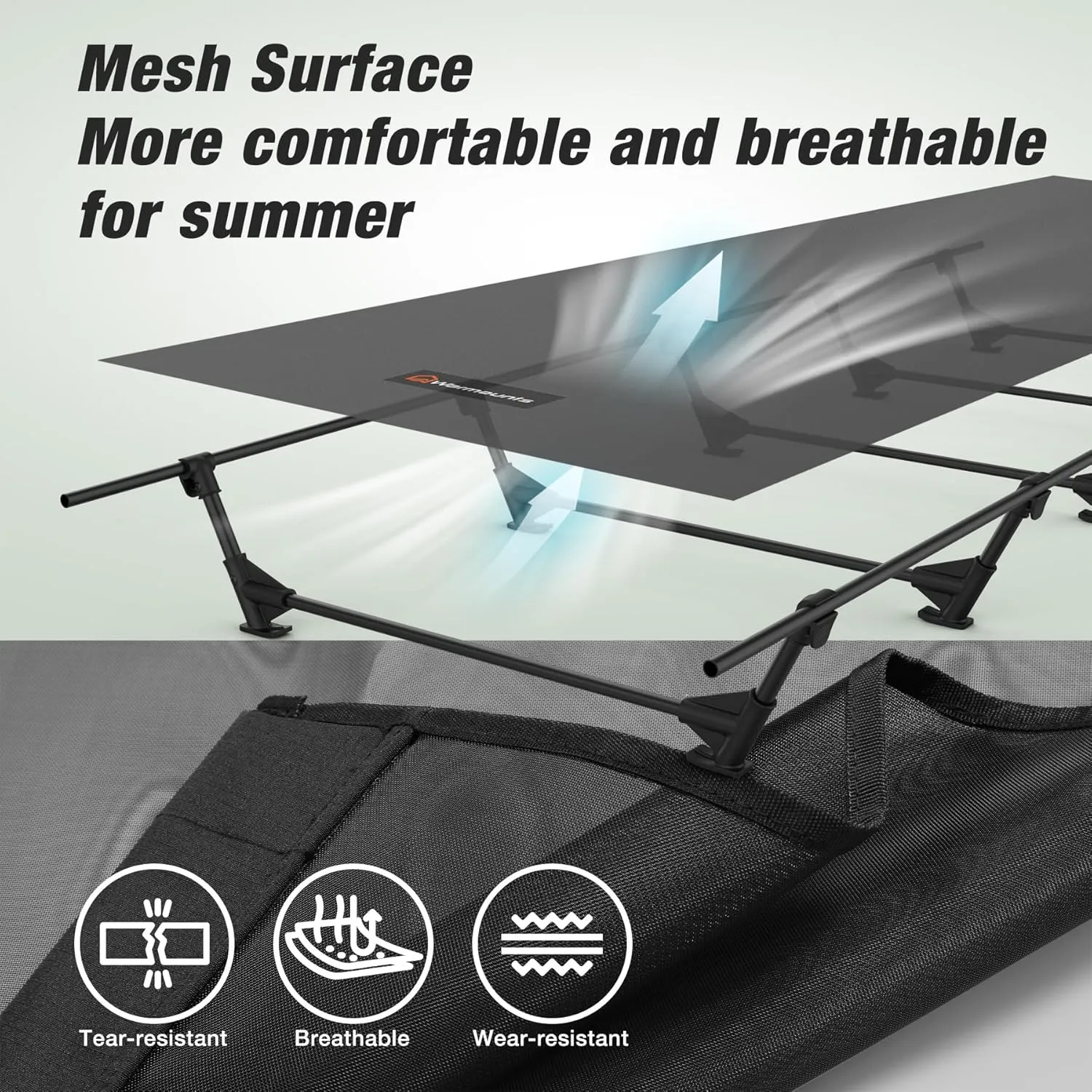 Compact Camping Cot, 60s Easy Set-Up, 28'' Wide Surface, Ultralight Backpacking Cot Supports 275lbs, Folding Camping Cot w/Carrying Bag for Outdoors & Indoor (Mesh Black)