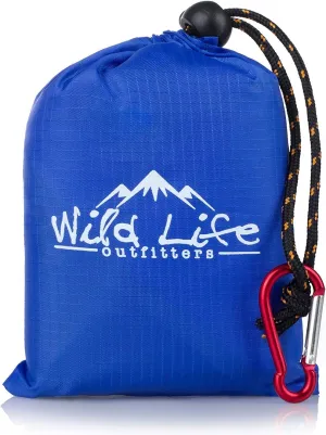 Compact Portable Kanga Pocket Blanket: Packable Outdoor Blankets for Camping - Sand Proof Beach Blanket & Water Resistant Picnic Blanket - Blue Mat With Carabiner Clip Carrying Pouch - 55" x 44"