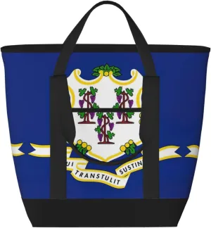 Connecticut State Flag Ladies beach bag insulation cooling bag reusable insulation lunch bag suitable for office