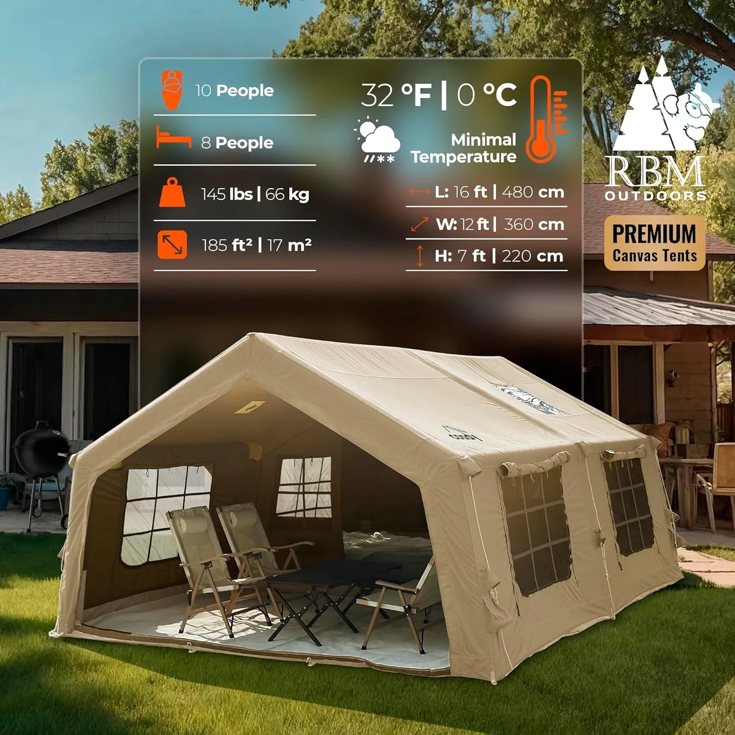 Coody | Rbm Outdoors Koala/Hub/Octopus Inflatable Tents for Camping with Stove Jack, 2/8/10 Person Luxury Canvas Blow Up Tent, 2 Room, Easy Setup Casa de Campaña, Large Inflatable House with Pump