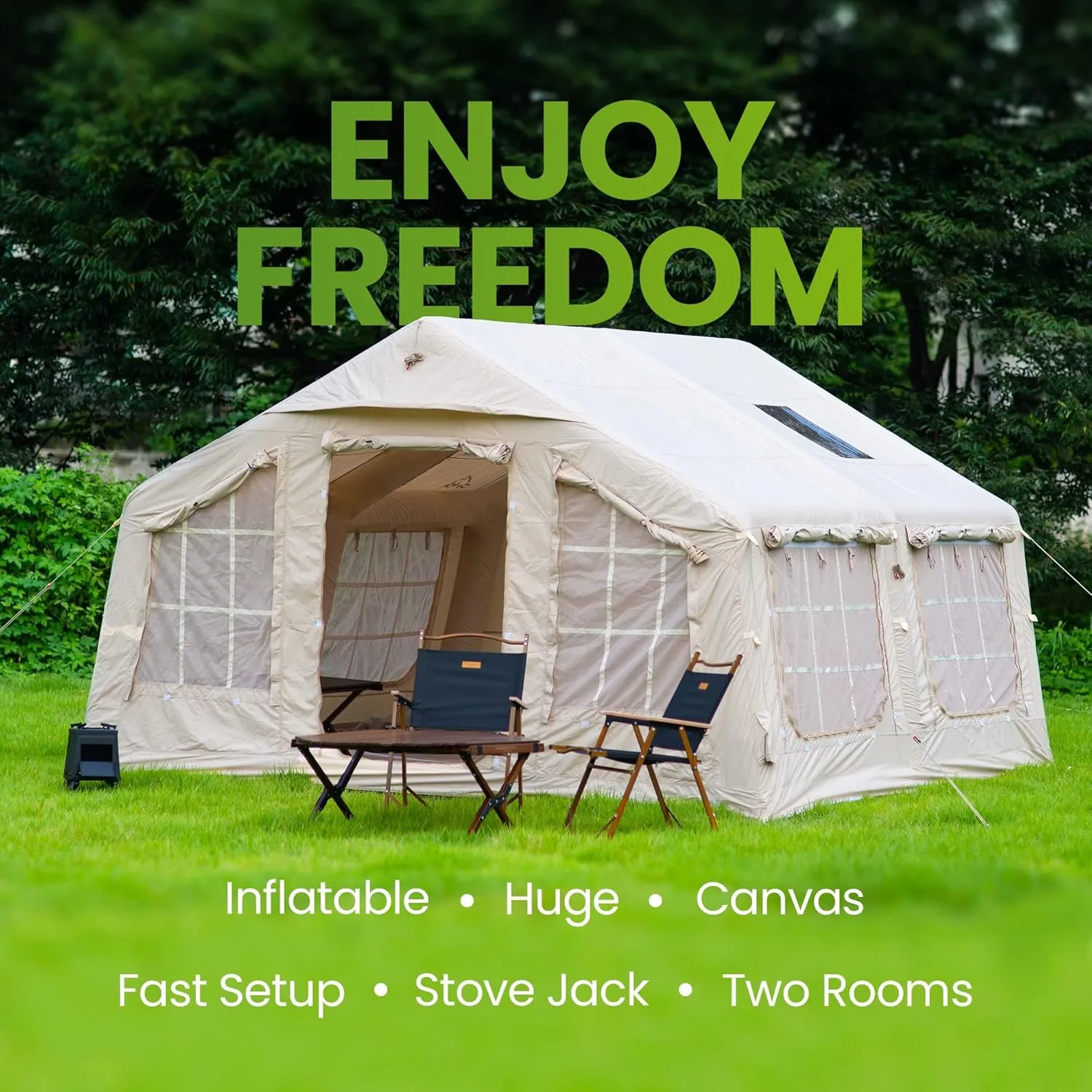 Coody | Rbm Outdoors Koala/Hub/Octopus Inflatable Tents for Camping with Stove Jack, 2/8/10 Person Luxury Canvas Blow Up Tent, 2 Room, Easy Setup Casa de Campaña, Large Inflatable House with Pump
