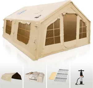 Coody | Rbm Outdoors Koala/Hub/Octopus Inflatable Tents for Camping with Stove Jack, 2/8/10 Person Luxury Canvas Blow Up Tent, 2 Room, Easy Setup Casa de Campaña, Large Inflatable House with Pump