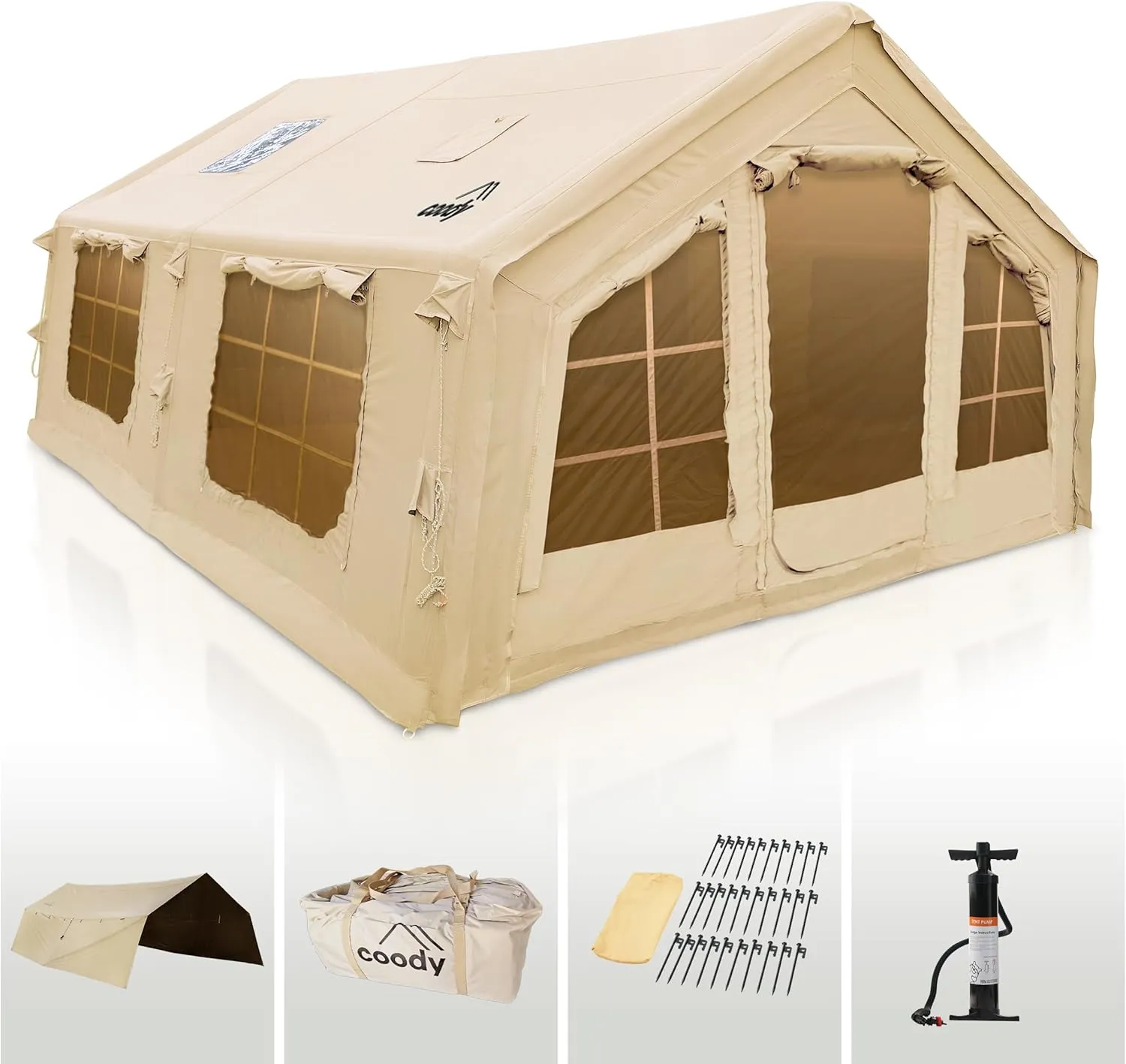 Coody | Rbm Outdoors Koala/Hub/Octopus Inflatable Tents for Camping with Stove Jack, 2/8/10 Person Luxury Canvas Blow Up Tent, 2 Room, Easy Setup Casa de Campaña, Large Inflatable House with Pump