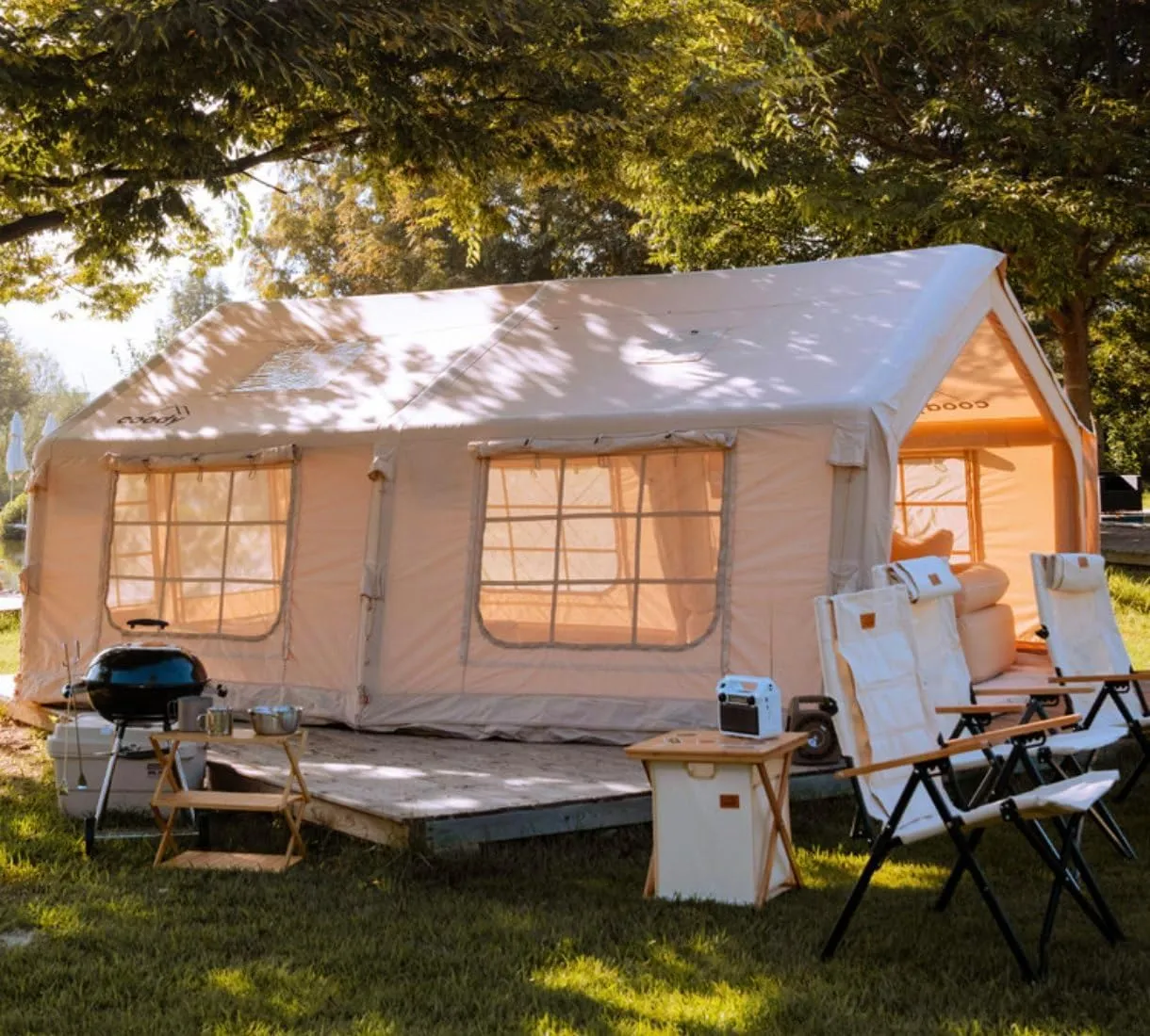 Coody | Rbm Outdoors Koala/Hub/Octopus Inflatable Tents for Camping with Stove Jack, 2/8/10 Person Luxury Canvas Blow Up Tent, 2 Room, Easy Setup Casa de Campaña, Large Inflatable House with Pump