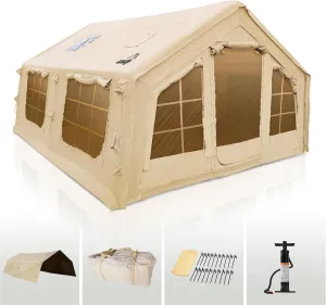 Coody | Rbm Outdoors Koala/Hub/Octopus Inflatable Tents for Camping with Stove Jack, 2/8/10 Person Luxury Canvas Blow Up Tent, 2 Room, Easy Setup Casa de Campaña, Large Inflatable House with Pump