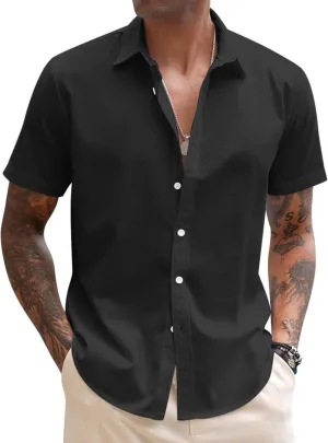 COOFANDY Men's Linen Casual Short Sleeve Shirt Button Down Summer Beach Wedding Shirts