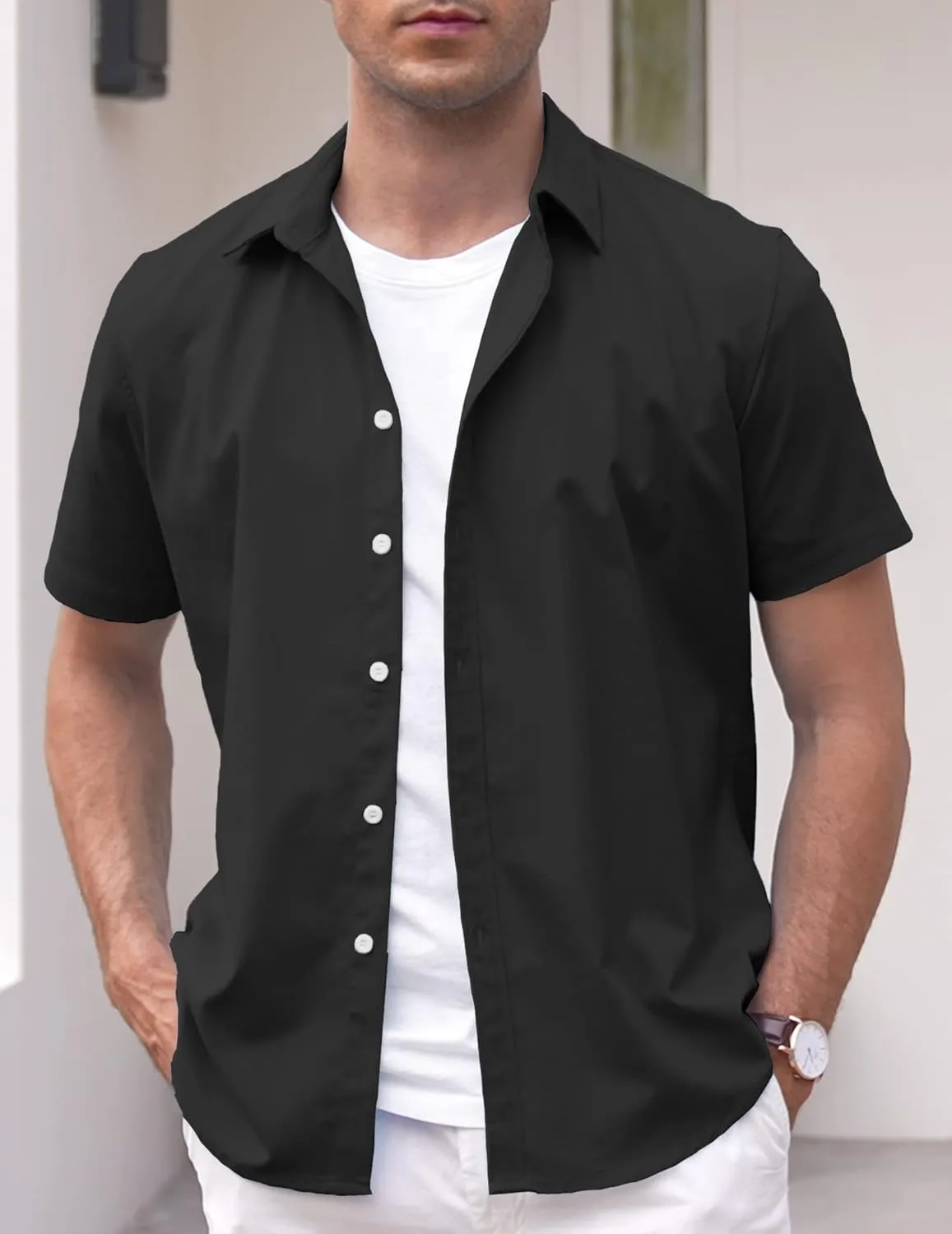 COOFANDY Men's Linen Casual Short Sleeve Shirt Button Down Summer Beach Wedding Shirts