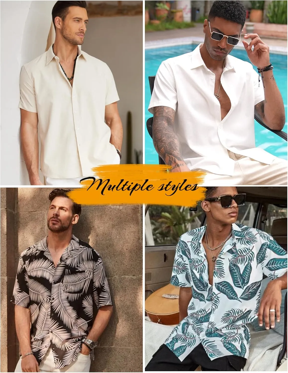 COOFANDY Men's Linen Casual Short Sleeve Shirt Button Down Summer Beach Wedding Shirts