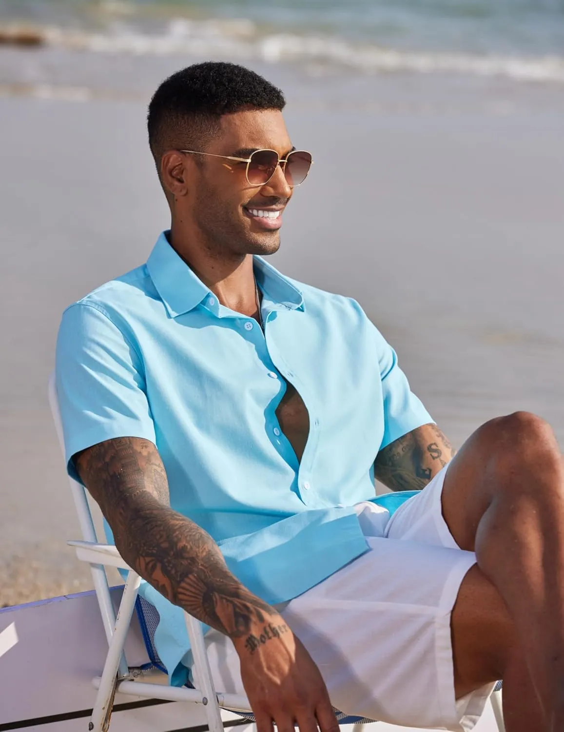COOFANDY Men's Linen Casual Short Sleeve Shirt Button Down Summer Beach Wedding Shirts
