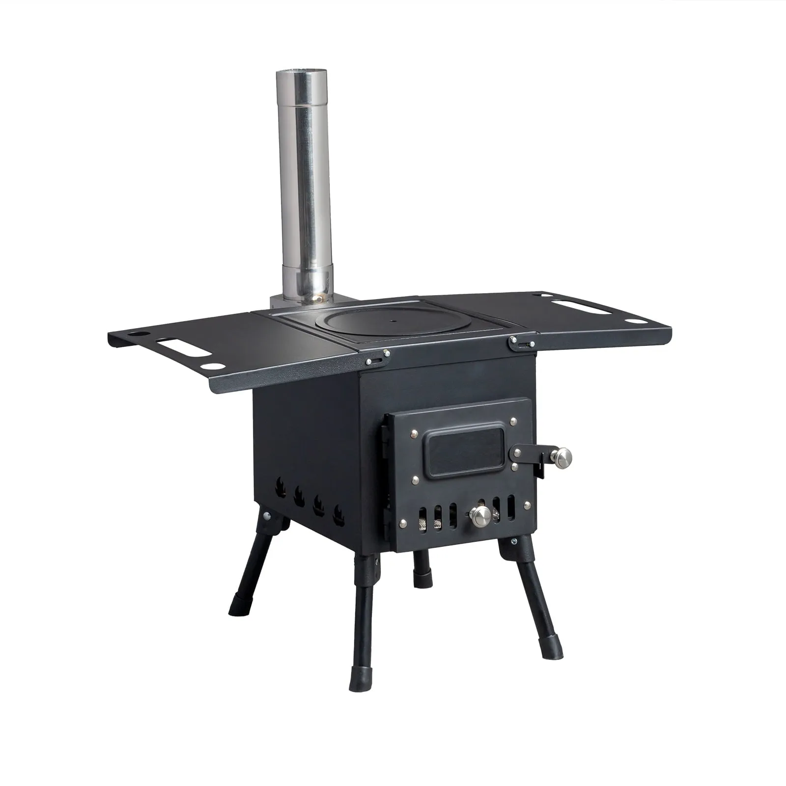 COOKCOK Camping rocket stove with chimney, 22.6"D x 11.4"W x 14.6"H, Alloy Steel, Black