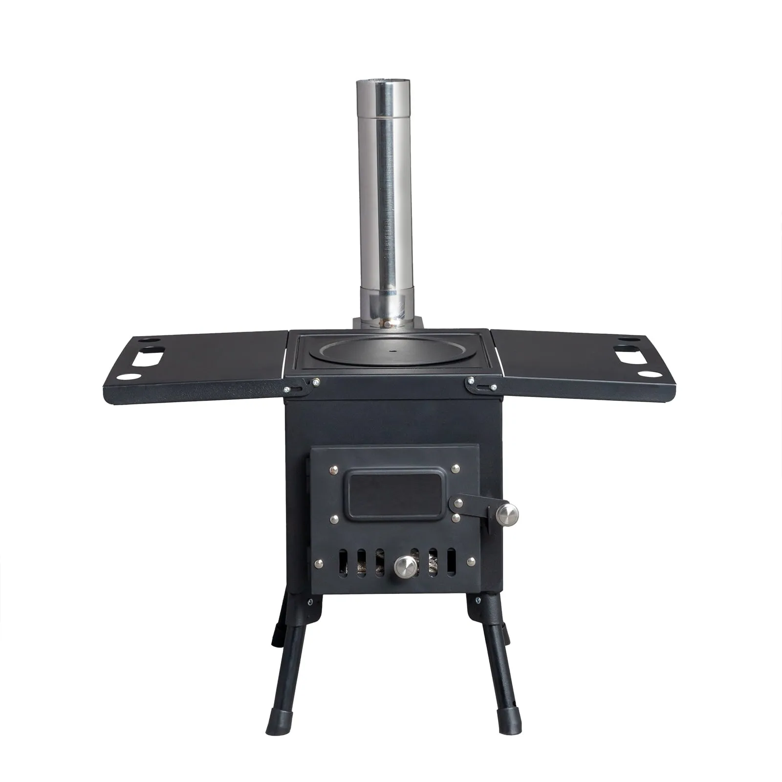 COOKCOK Camping rocket stove with chimney, 22.6"D x 11.4"W x 14.6"H, Alloy Steel, Black