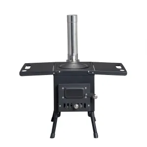 COOKCOK Camping rocket stove with chimney, 22.6"D x 11.4"W x 14.6"H, Alloy Steel, Black