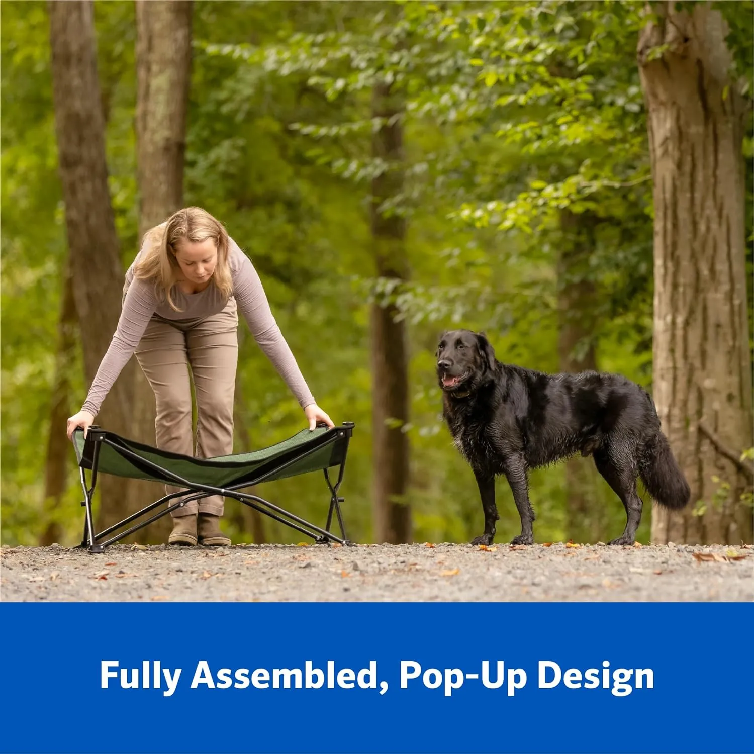 Coolaroo On-The-Go Elevated Dog Bed Kit – Portable & Cooling Travel Cot with HeatShield Fabric for Large Dogs, Lightweight & Compact, Includes Matching Carry Bag & Everglade Green Bonus Cover, Large