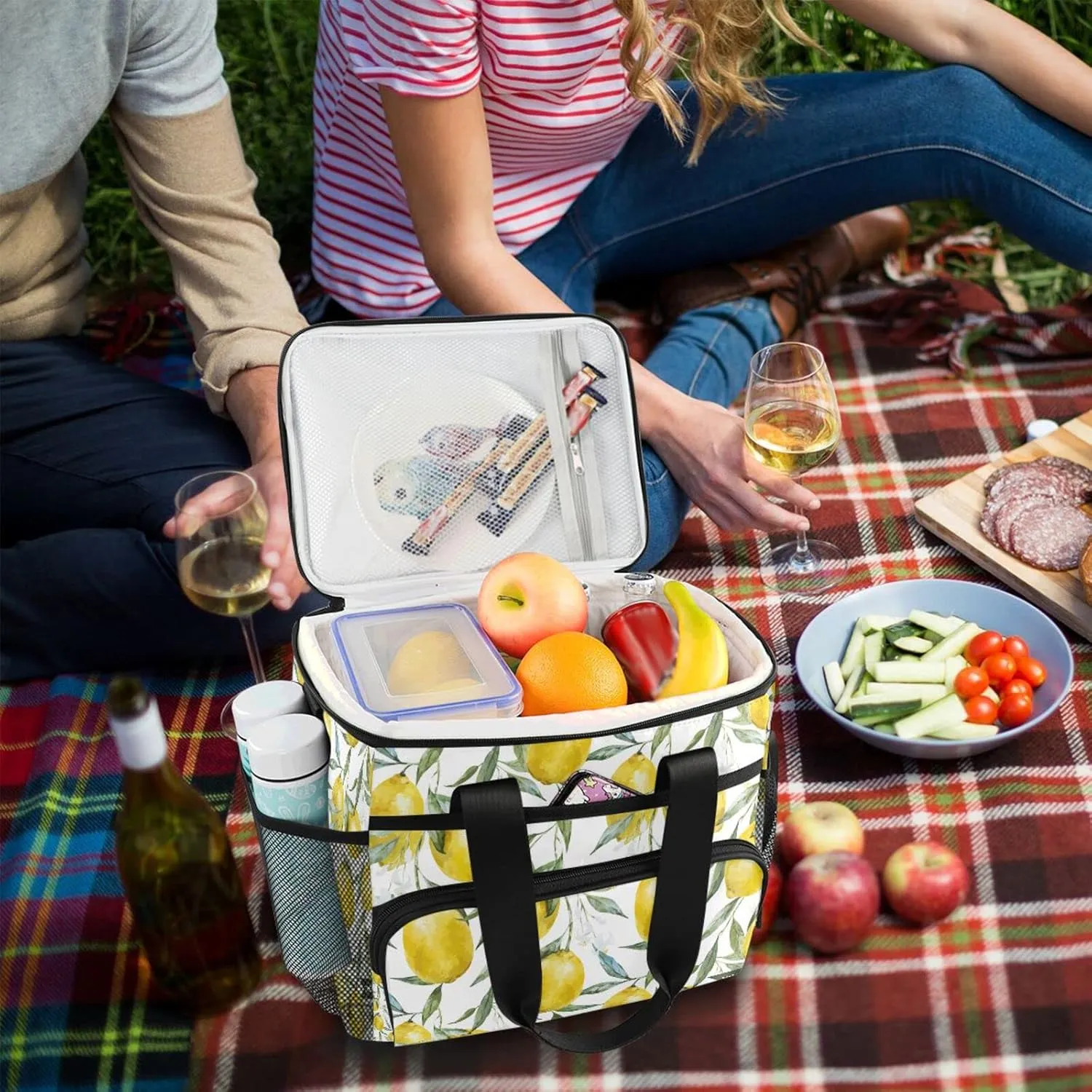 Cooler Bag Insulated Picnic Bag Large Lunch Box Reusable Tote Bag Soft Sided Portable Beach Cooler Grocery Camping