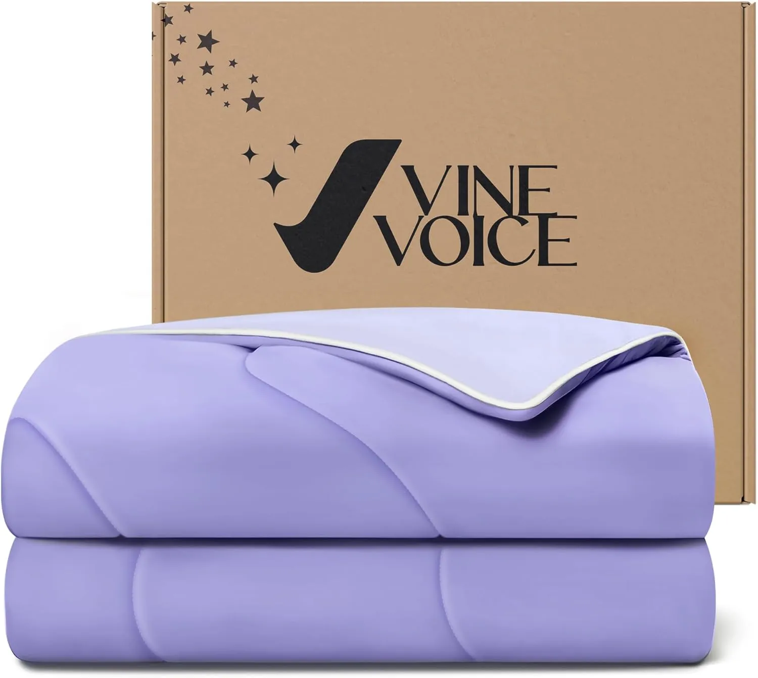 Cooling Blanket Comforter Hot Sleepers-Full/King Cooling Duvet Insert, Double-Sided Cold Blanket for Night Sweats, Summer Lightweight Breathable Comforter (106''x90'', Light Purple)