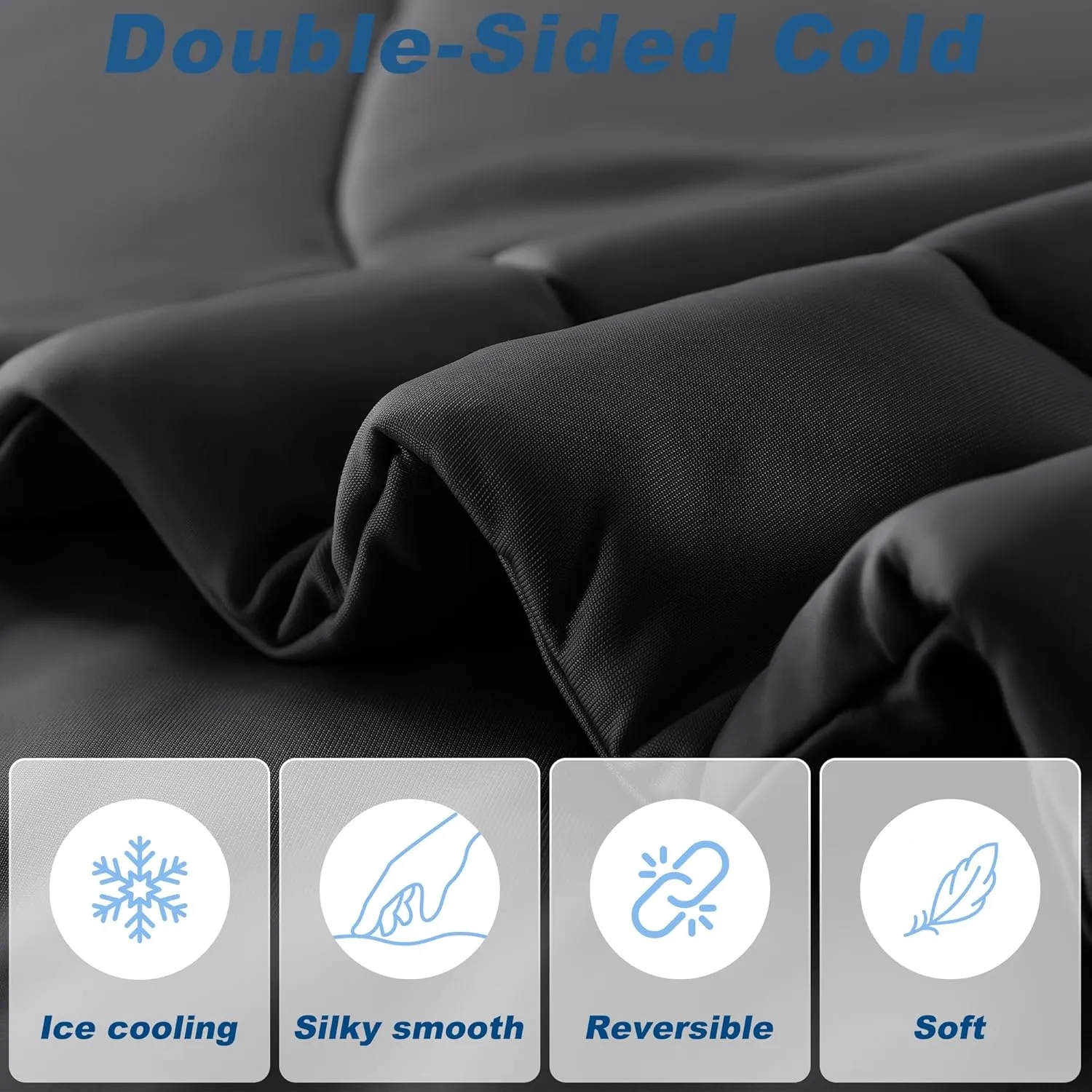 Cooling Comforter King Size, Double-Sided Cold Tech Fabric Quilted Bed Comforters Cooling Blanket for Hot Sleepers, Breathable Lightweight Summer Bedding, All-Season Ice Blanket, Black