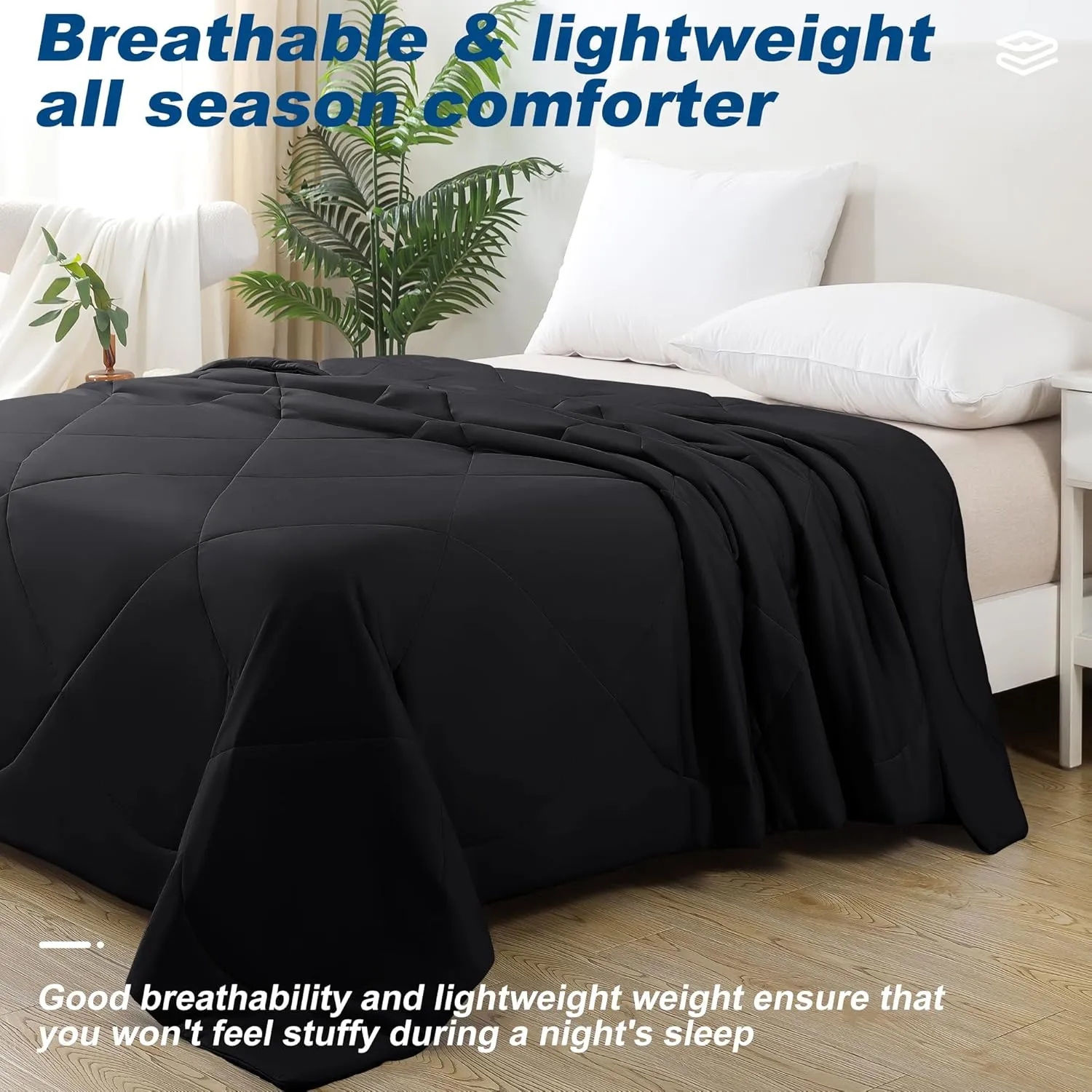 Cooling Comforter King Size, Double-Sided Cold Tech Fabric Quilted Bed Comforters Cooling Blanket for Hot Sleepers, Breathable Lightweight Summer Bedding, All-Season Ice Blanket, Black