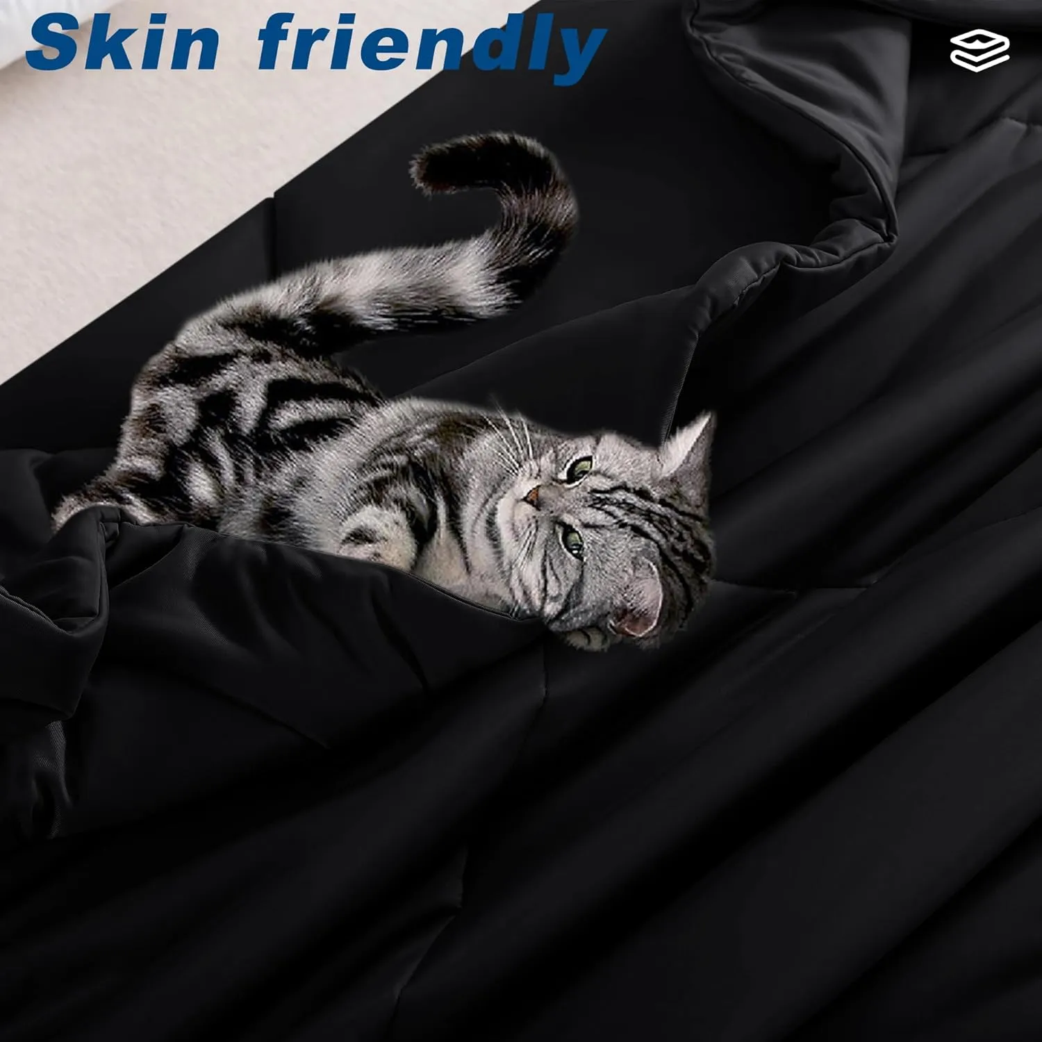 Cooling Comforter King Size, Double-Sided Cold Tech Fabric Quilted Bed Comforters Cooling Blanket for Hot Sleepers, Breathable Lightweight Summer Bedding, All-Season Ice Blanket, Black