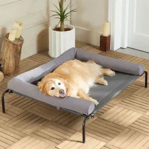 Cooling Elevated Dog Bed for Large Dogs – Waterproof Raised Dog Cot with Slope Headrest, Breathable Teslin Mesh, Durable & Portable Pet Bed for Indoor and Outdoor Use, Grey