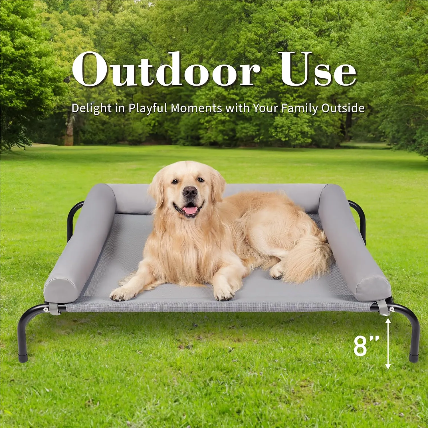 Cooling Elevated Dog Bed with Pillows,Portable Washable Raised Dog Cot with Chew Proof Mesh and Metal Frame,No-Slip Rubber Feet for Indoor & Outdoor Use,Large,Gray