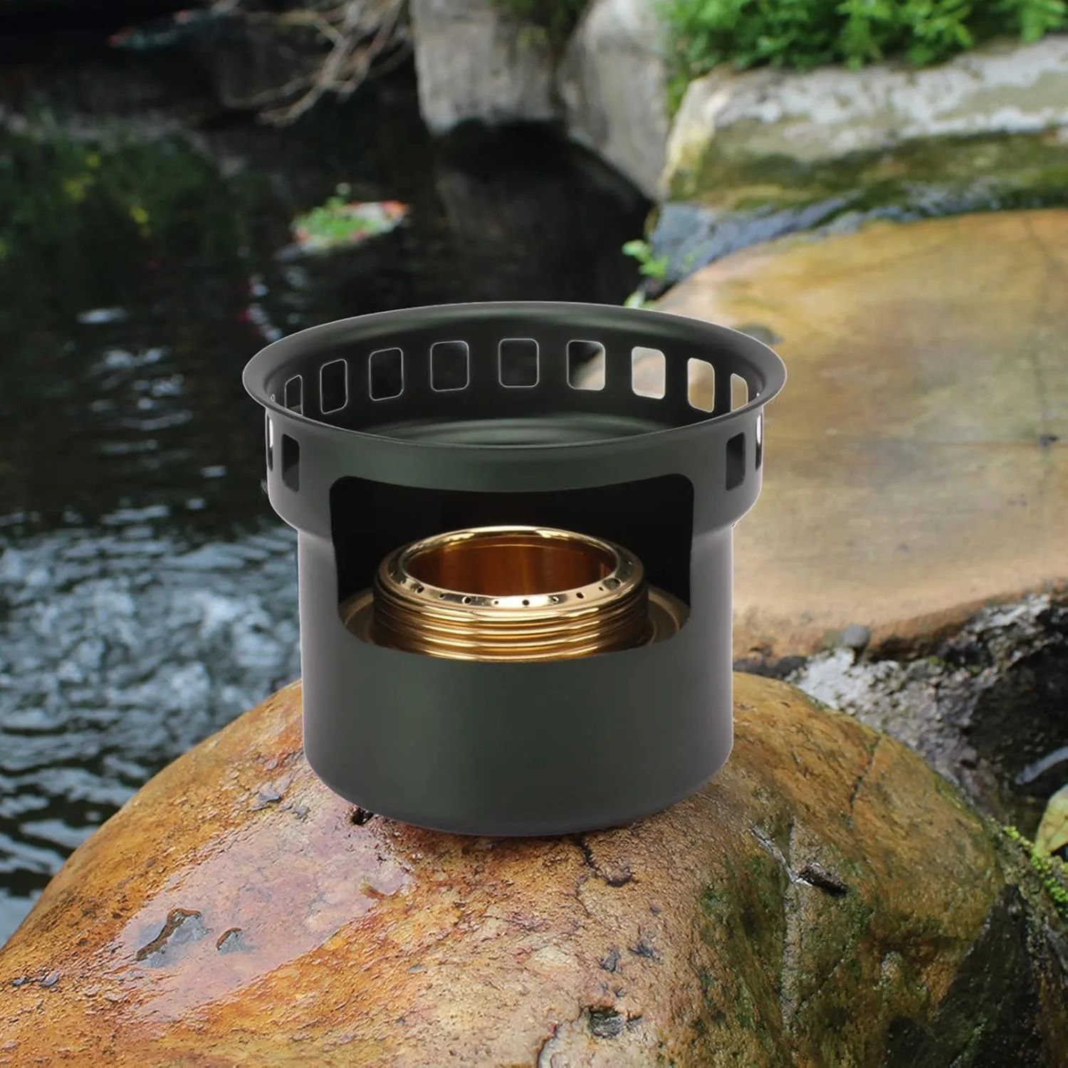 Copper Windproof Portable Alcohol Stove for Camping Picnic Cooking Hiking (Dark Green)