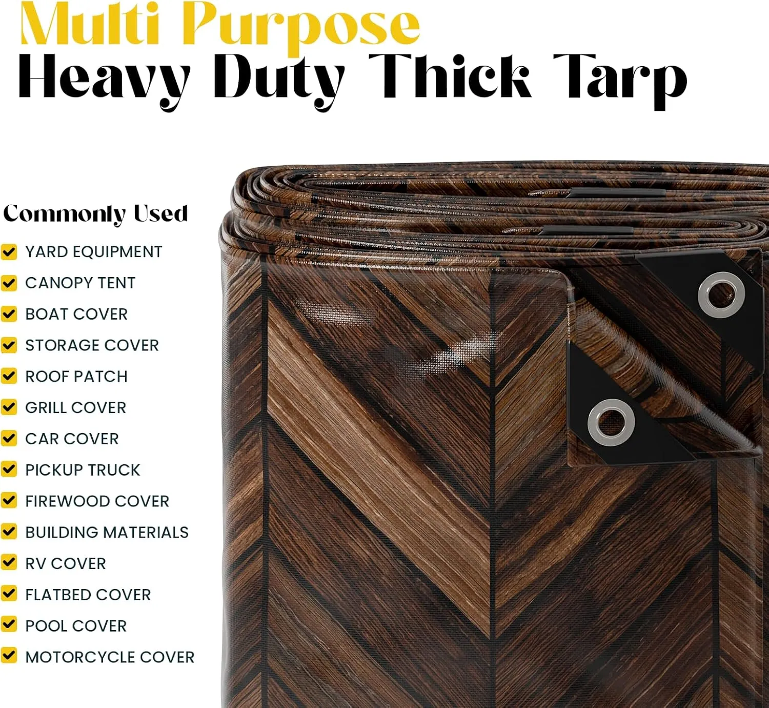Core Tarps Extreme Heavy Duty 20 Mil Tarp Cover, Waterproof, UV Resistant, Rip and Tear Proof, Poly Tarpaulin with Reinforced Edges for Roof, Camping, Patio, Pool, Boat (Brown Wood/Black 12′ X 25′)