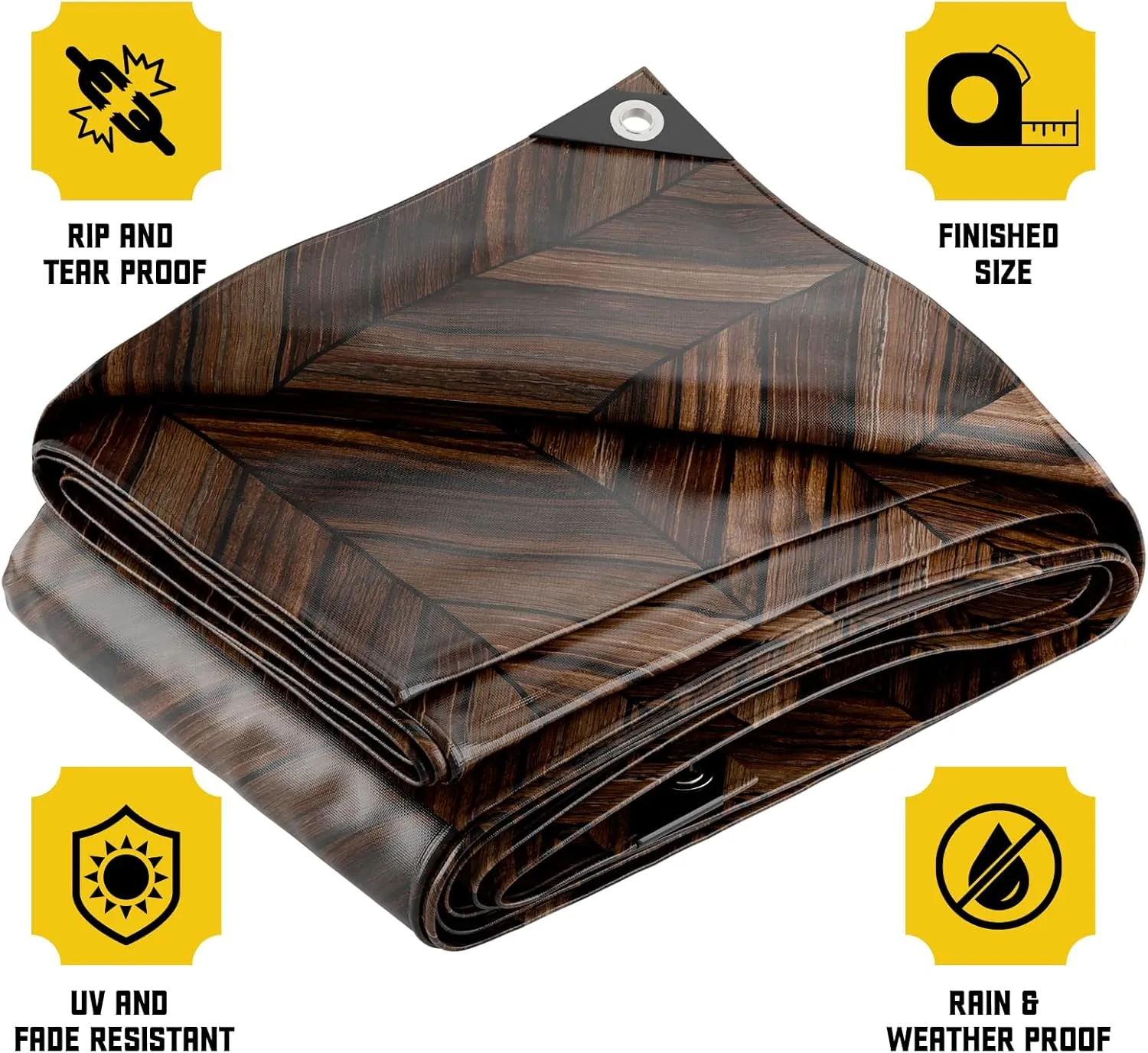 Core Tarps Extreme Heavy Duty 20 Mil Tarp Cover, Waterproof, UV Resistant, Rip and Tear Proof, Poly Tarpaulin with Reinforced Edges for Roof, Camping, Patio, Pool, Boat (Brown Wood/Black 12′ X 25′)