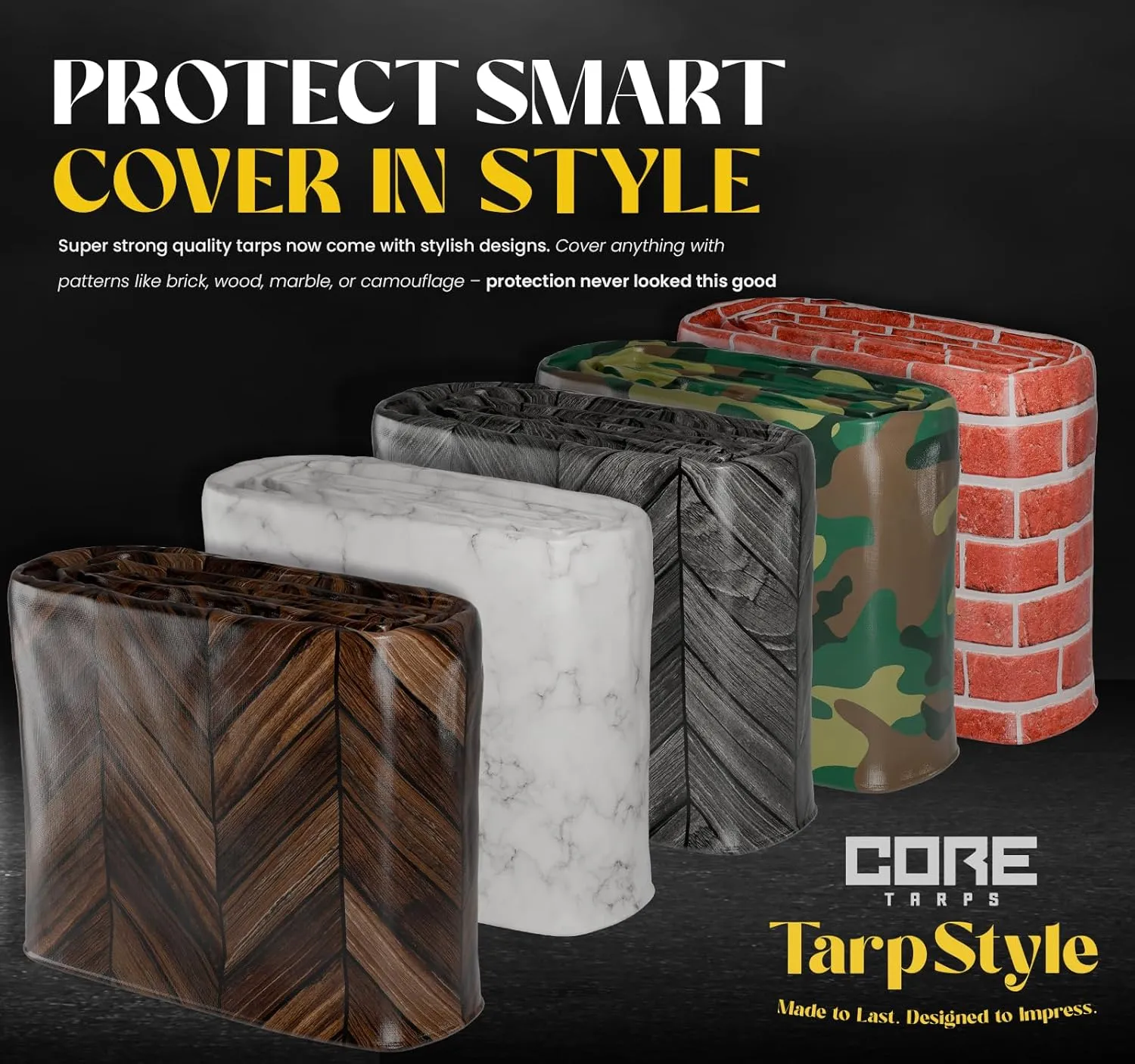 Core Tarps Extreme Heavy Duty 20 Mil Tarp Cover, Waterproof, UV Resistant, Rip and Tear Proof, Poly Tarpaulin with Reinforced Edges for Roof, Camping, Patio, Pool, Boat (Brown Wood/Black 12′ X 25′)
