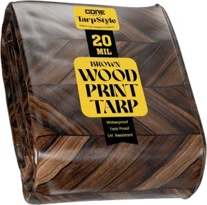 Core Tarps Extreme Heavy Duty 20 Mil Tarp Cover, Waterproof, UV Resistant, Rip and Tear Proof, Poly Tarpaulin with Reinforced Edges for Roof, Camping, Patio, Pool, Boat (Brown Wood/Black 12′ X 25′)