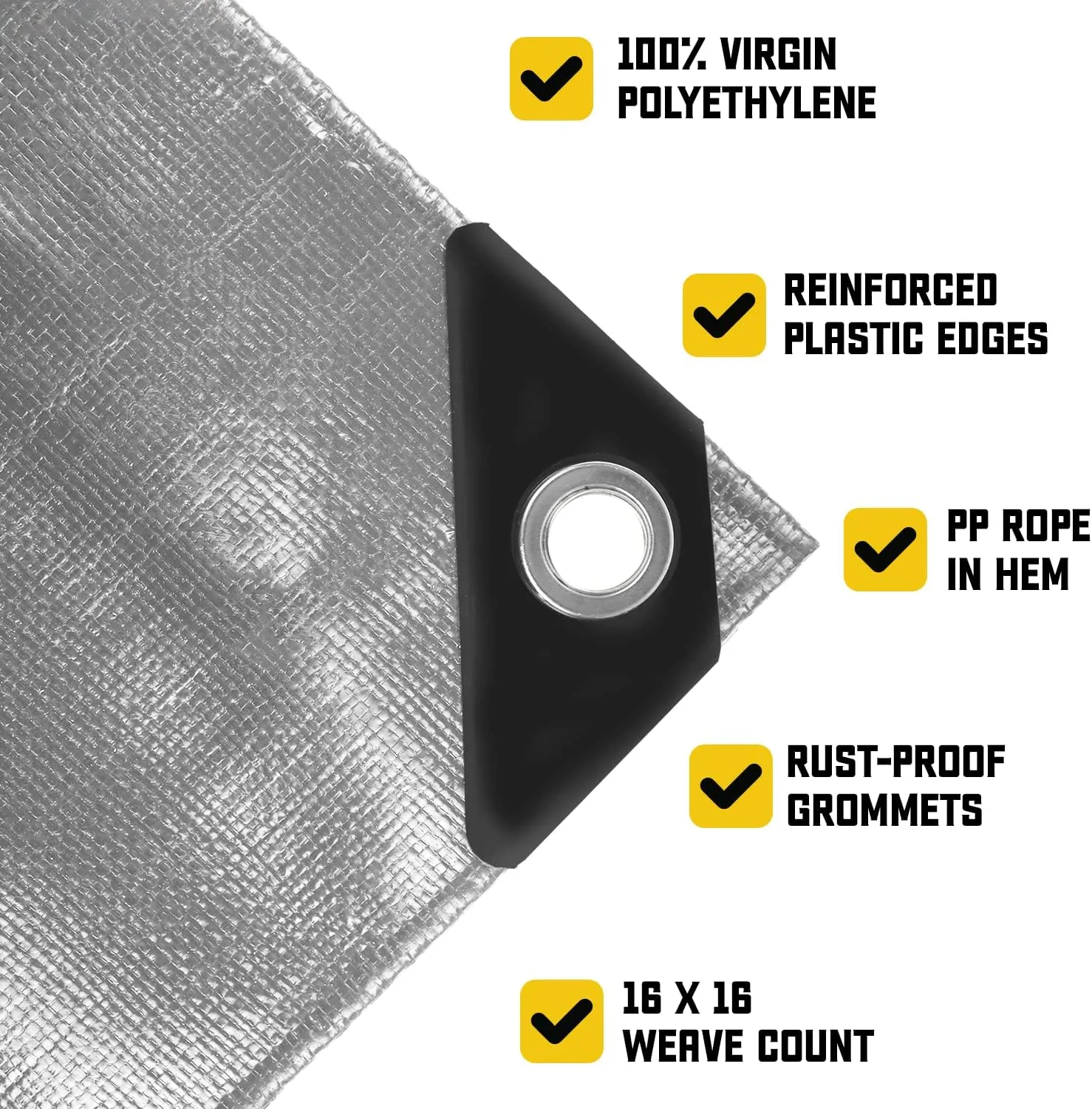 Core Tarps Extreme Heavy Duty 20 Mil Tarp Cover, Waterproof, UV Resistant, Rip and Tear Proof, Poly Tarpaulin with Reinforced Edges for Roof, Camping, Patio, Pool, Boat (Silver/Black 12′ X 12′)