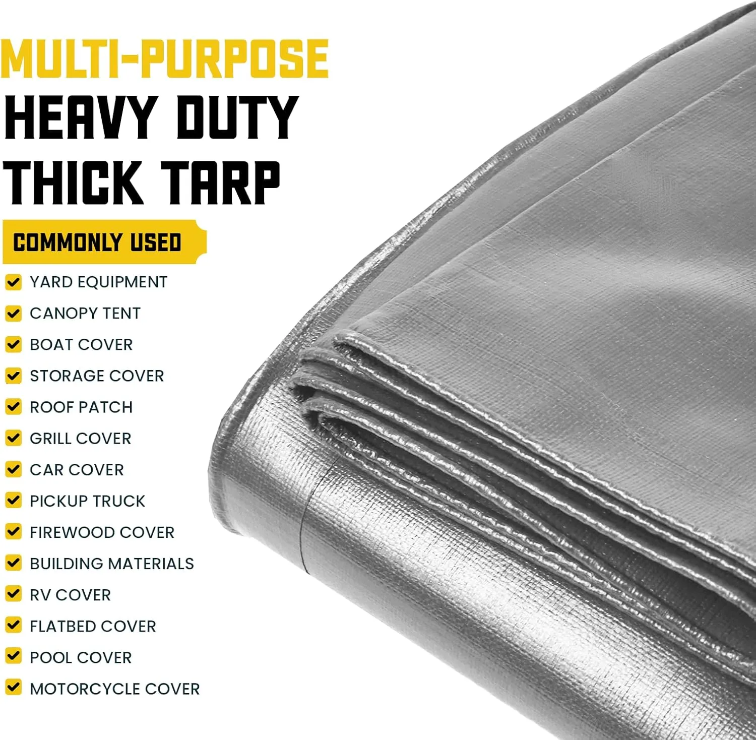Core Tarps Extreme Heavy Duty 20 Mil Tarp Cover, Waterproof, UV Resistant, Rip and Tear Proof, Poly Tarpaulin with Reinforced Edges for Roof, Camping, Patio, Pool, Boat (Silver/Black 12′ X 12′)