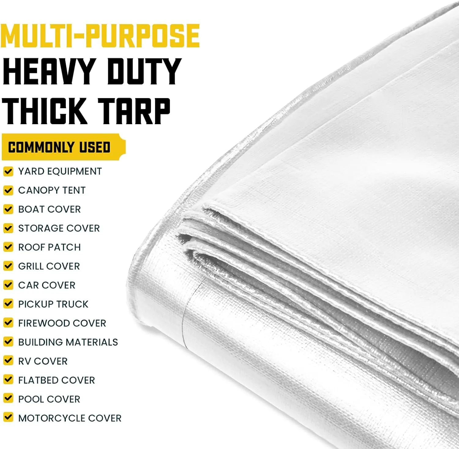 Core Tarps Extreme Heavy Duty 20 Mil Tarp Cover, Waterproof, UV Resistant, Rip and Tear Proof, Poly Tarpaulin with Reinforced Edges for Roof, Camping, Patio, Pool, Boat (White 12′ X 25′)