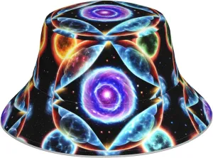 Cosmic Stars Pattern Reflective Bucket Hat for Unisex - for Travel, Camping, and Outdoor Activities Black, Black, One Size