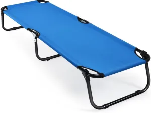 COSTWAY Folding Camping Bed Outdoor Portable Military Cot Sleeping Hiking Travel Blue